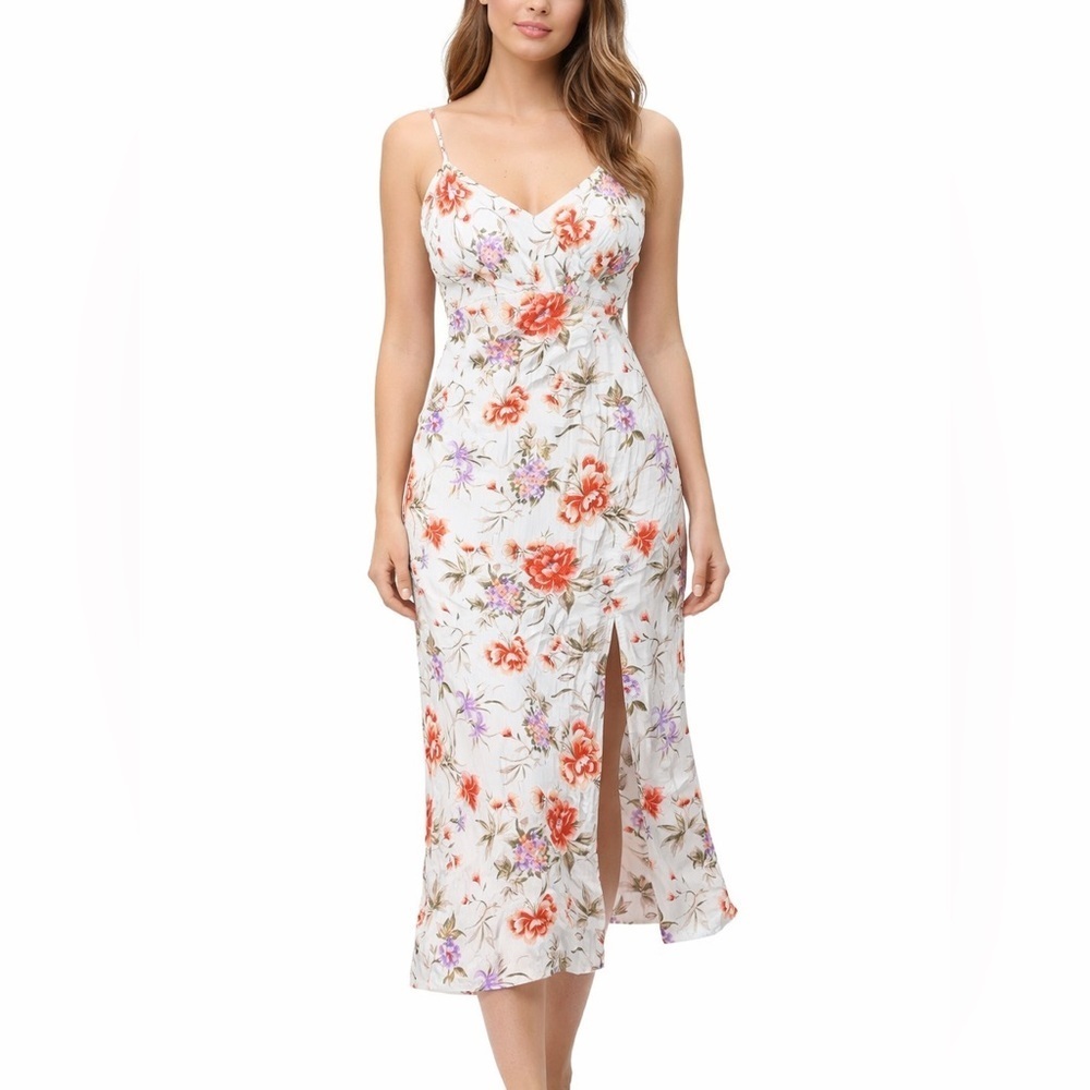American Eagle Floral Midi Dress (M) Spaghetti Strap Front Slit Cottagecore Boho